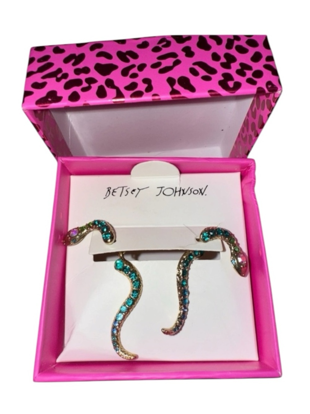 Betsey Johnson Teal and Aqua Crystal Snake Earrings